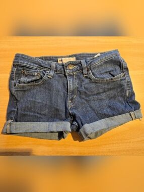 Levi's 518 Superlow Dark Blue Denim Cuffed Shorts - Vintage Sz 28 Womens